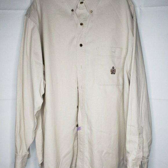 Bugle Boy L Khaki Embroidered Button Up Shirt - Picture 2 of 12